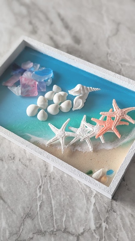 最終お値下げ❣️沖縄の大きな海のレジンアート❣️30✖️90木製パネル3ウェーブ Resin Art Ocean Panel Black Sand レジンアート ワイドパネル